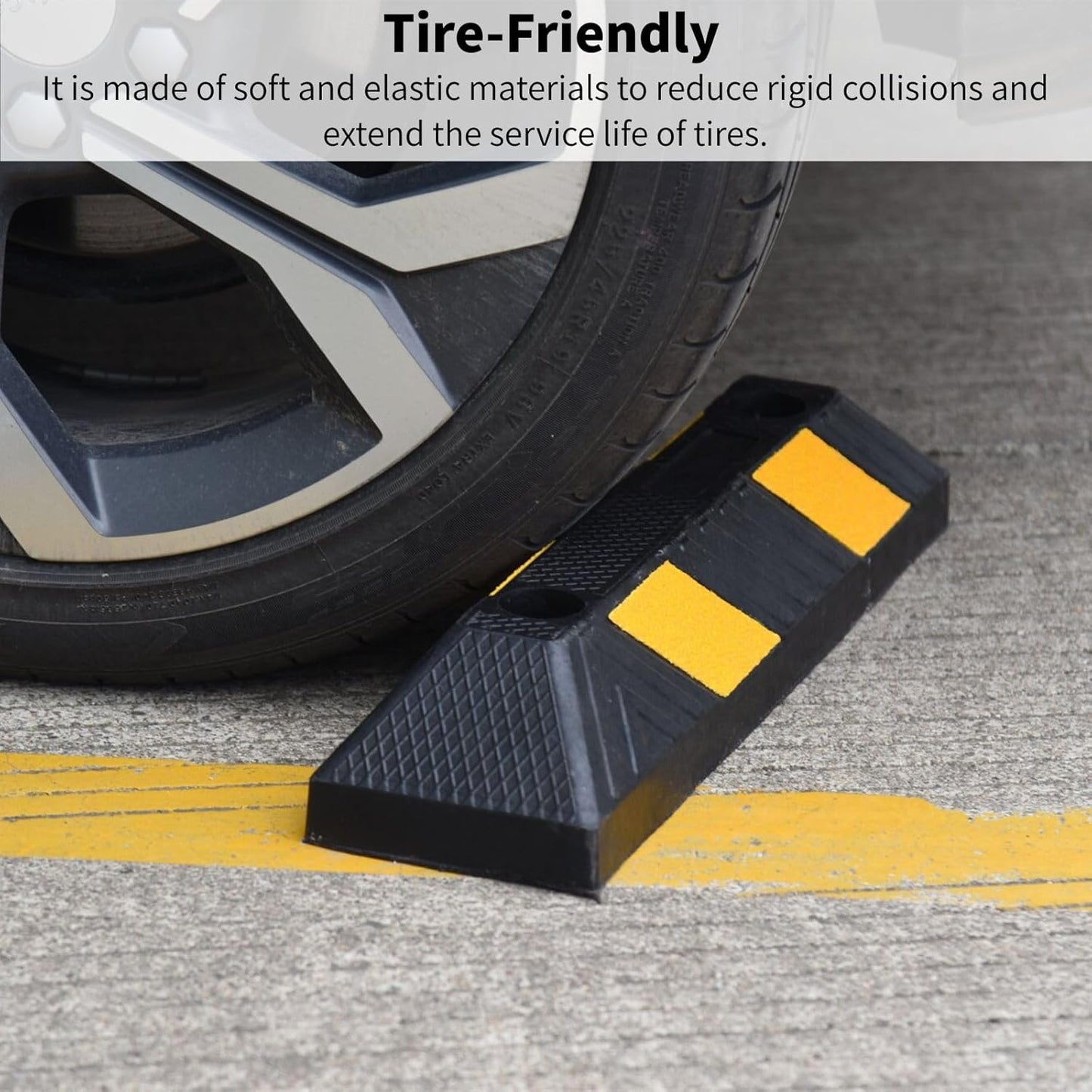 Heavy-Duty Parking Curb Wheel Stop - Driveway Vehicle Stopper for Cars, Trucks & RVs - Durable Rubber Car Barrier with Reflective Strip - Garage & Parking Lot Safety Curb Ramp (21" - 4Pack)