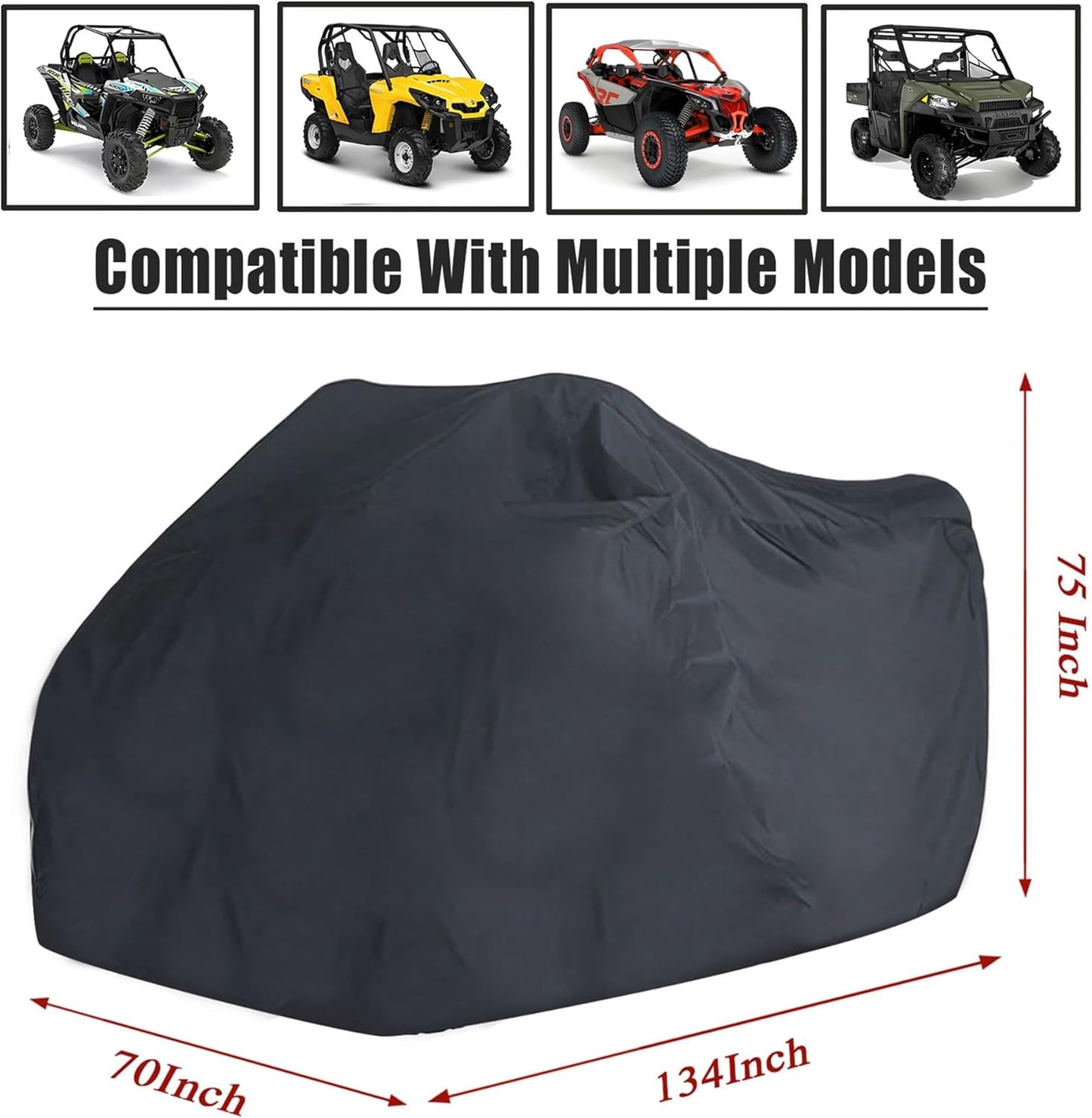 Car Cover 2-3 Seaters Outdoor Waterproof All-Weather Protection Outdoor Heavy Duty All Weather Protection Black Compatible with Polaris RZR Can-Am Oxford Cloth 134" x 70" x 75" inches