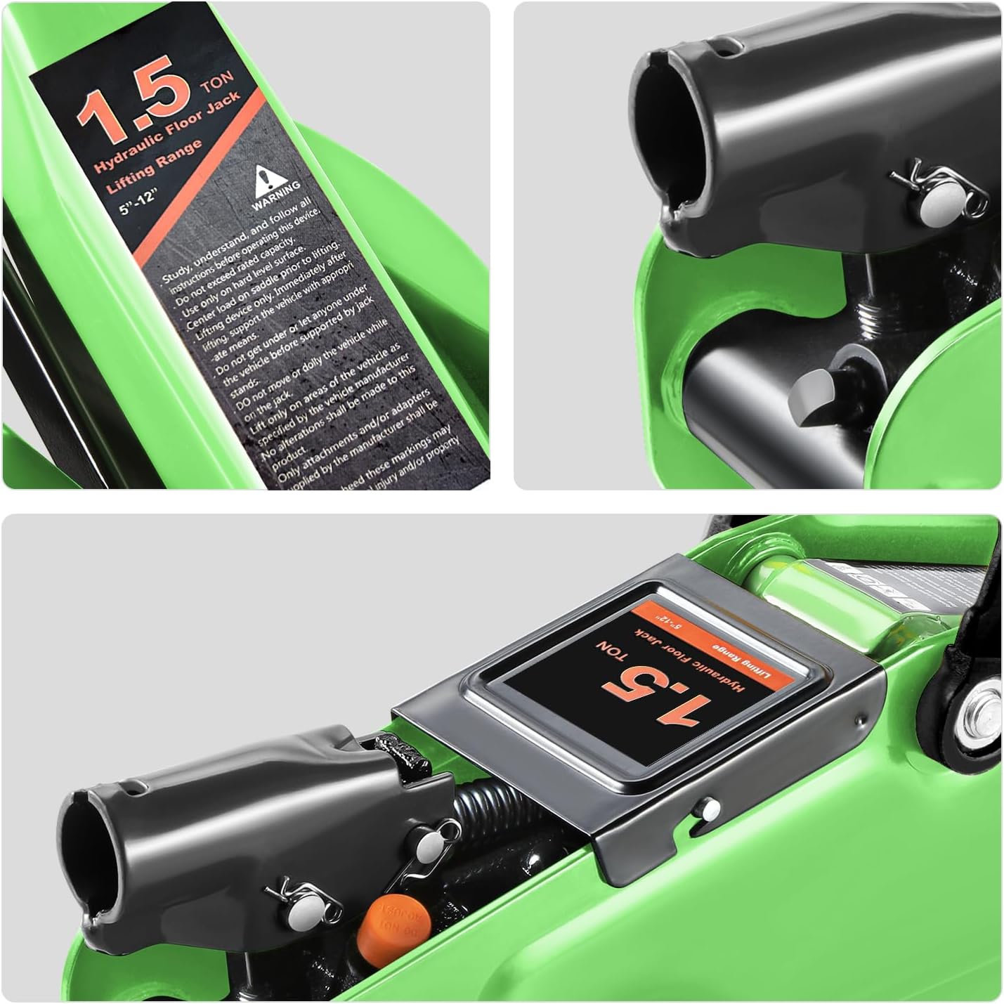 DNA MOTORING Low Profile Hydraulic Trolley Service/Floor Jack, 1.5 Ton (3000 lbs) Capacity, Lifting Range 5.3"-12", Green, TOOLS-00326-GR