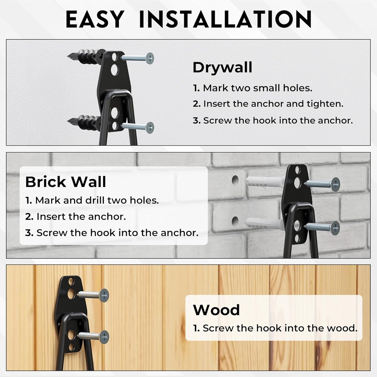 BONTEC Heavy Duty Garage Hooks, Anti-Slip Coated Black Steel with Strong Load Capacity, Multi-Sized U and J Hooks, Easy Wall Mount for Garage, Garden, Workshop (Orange, 18 Pack)