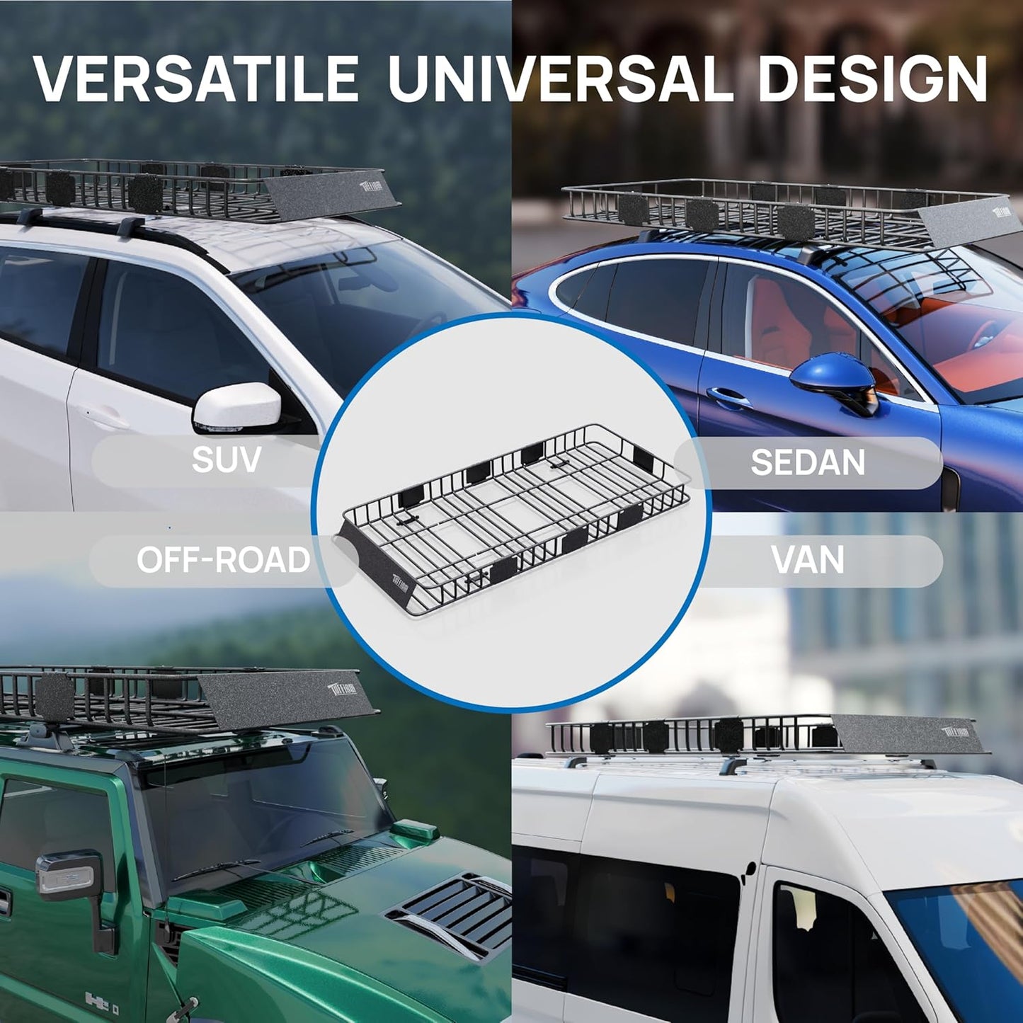 Bonnlo 250lbs Extendable Rooftop Cargo Carrier,84 * 39 * 5.5inch Universal Roof Rack Basket with Rubber Net,Storage Bag,Straps and Footrest,for SUV/Truck/Van