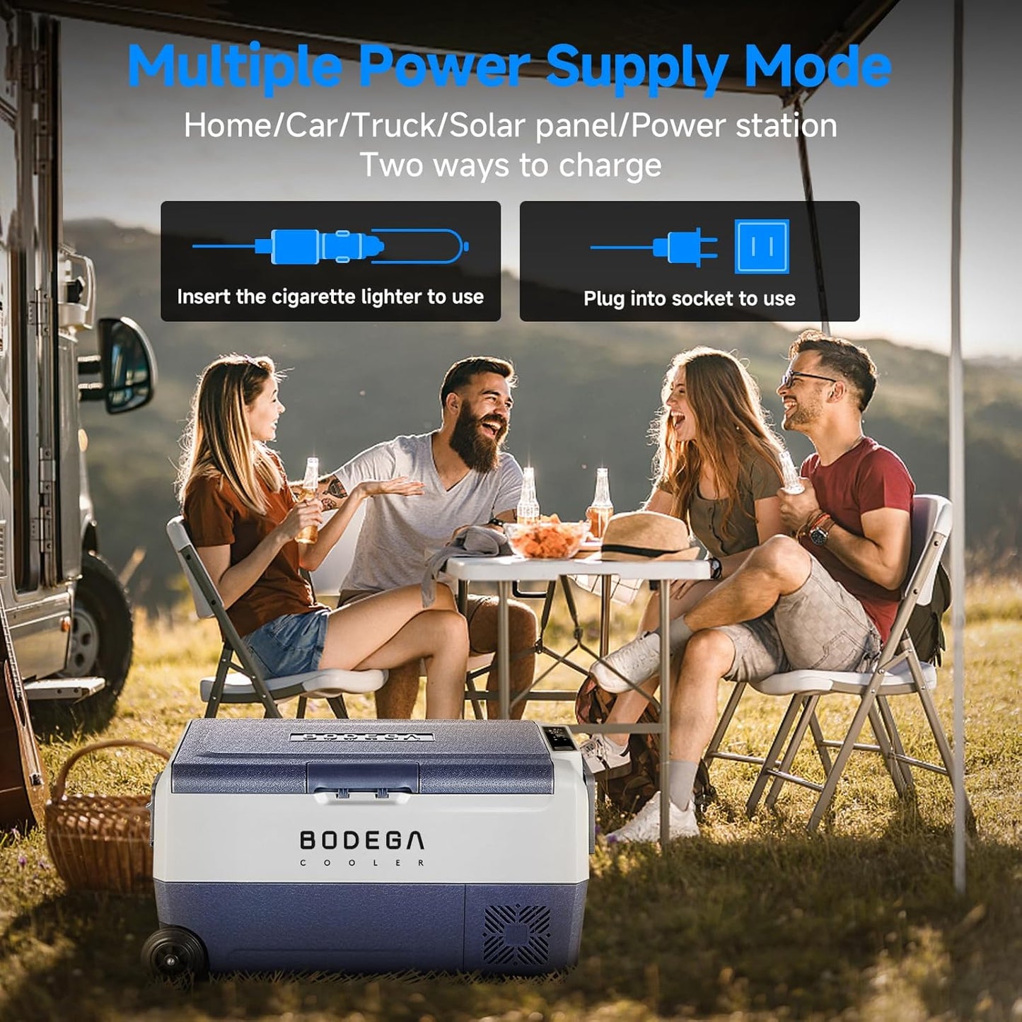 BODEGACOOLER 12 Volt Car Refrigerator,38 Quart Portable Freezer,Car Fridge Dual Zone APP Control,36L -4℉-68℉ Electric Compressor Cooler 12/24V DC and 100-240V AC for RV,Travel,Camping,Road Trip