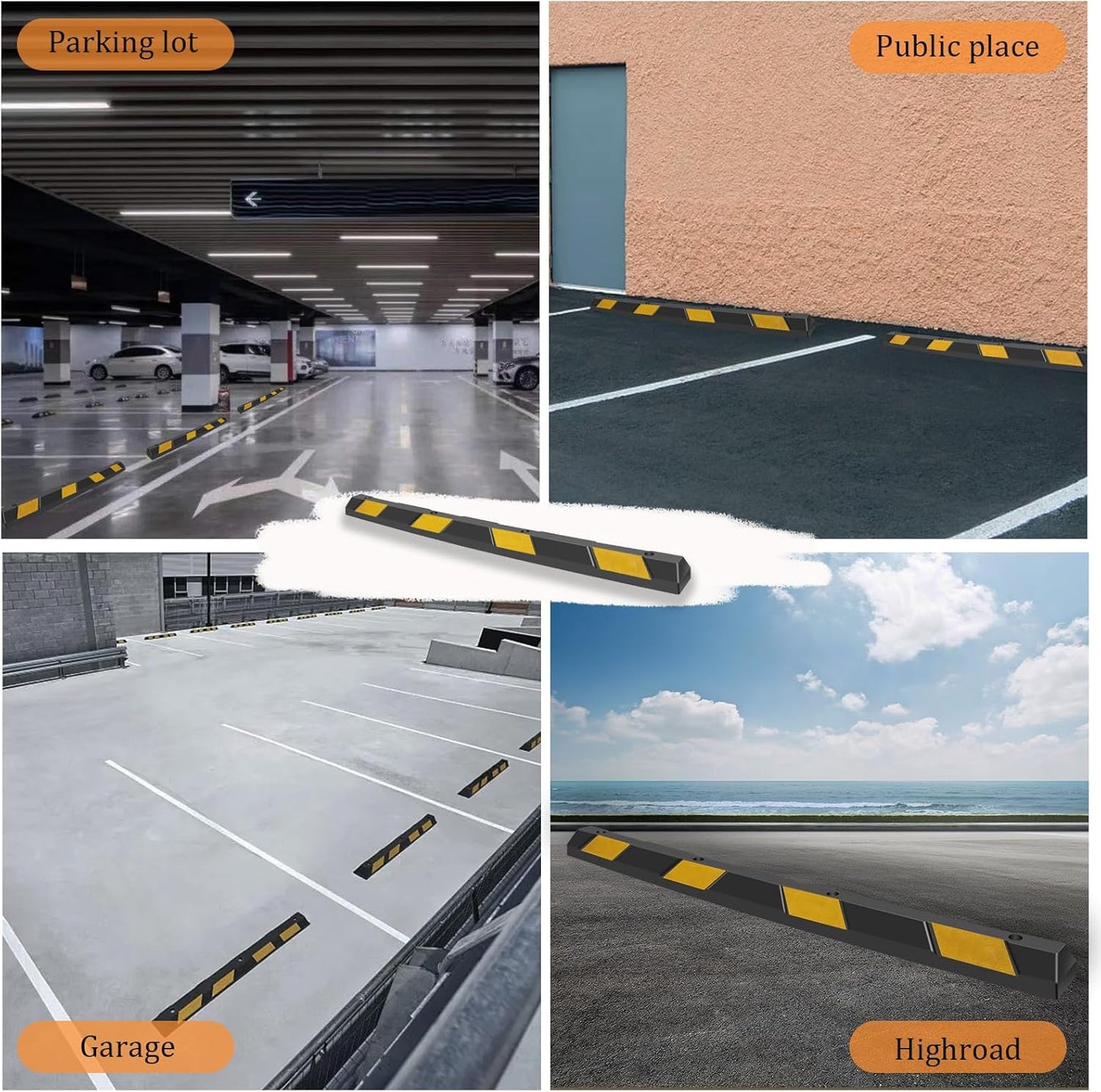 HAQQI 𝙃𝙚𝙖𝙫𝙮 𝘿𝙪𝙩𝙮 Rubber Parking Curb 72” for Garage, Car Parking Block Stop Stopper Bumpers Heavy Duty for Vehicles - 4 Pack