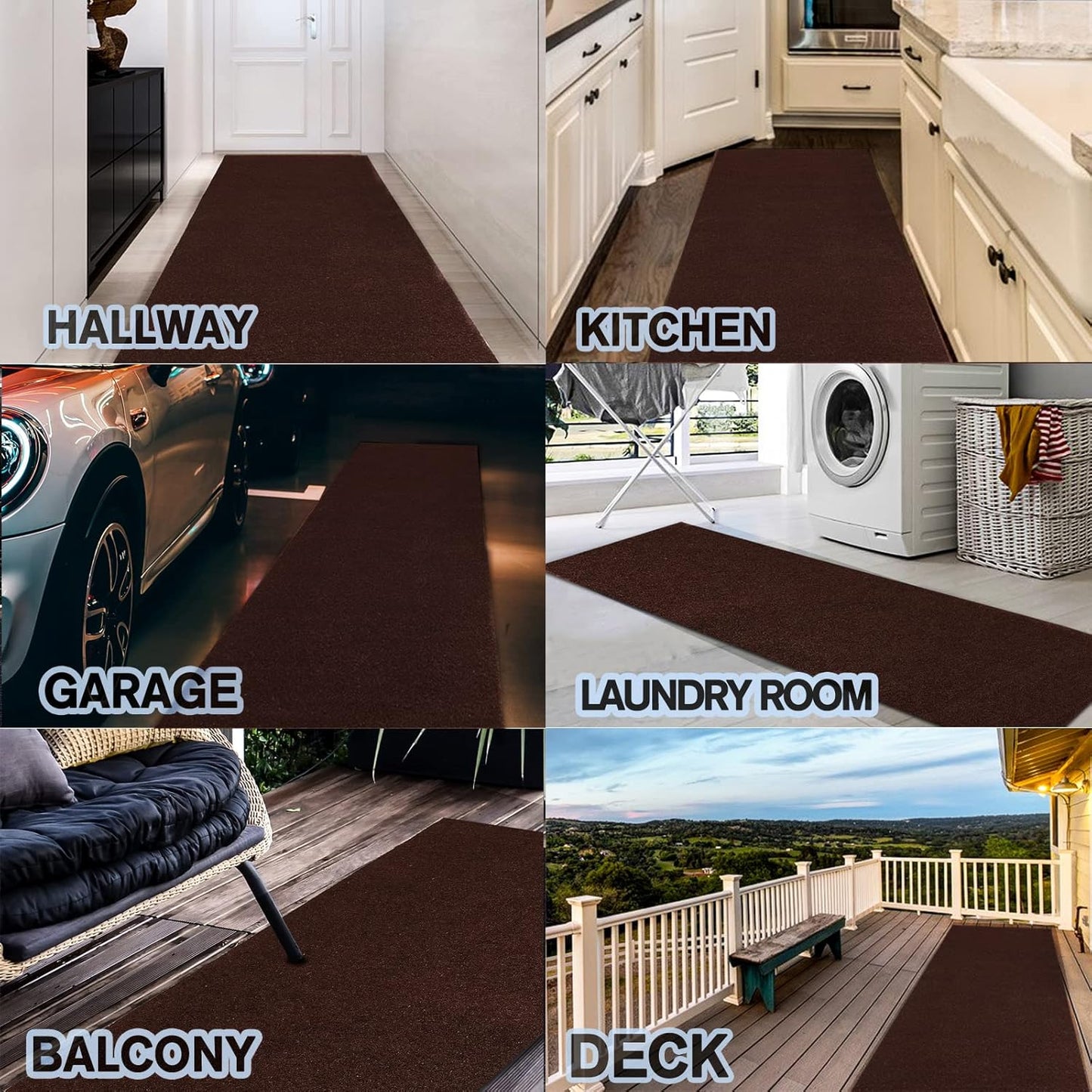 Custom Size Backed Non-Slip Area Rugs Runner, Easy Clean, Waterproof Runner Rugs for Hallway Entryway, Kitchen, Laundry, 3FT x 74FT, Brown