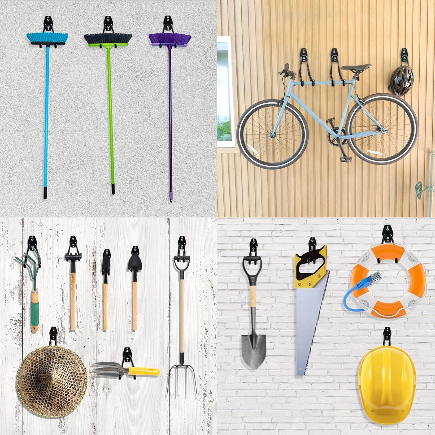 Heavy Duty Garage Hooks 8 Pack, 7.7 inch U Shaped Long Hanger, Wall Mounted Storage System, Power and Garden Tool Organizer, for Hanging Ladders, Bikes, Hose, Bulk Items and More