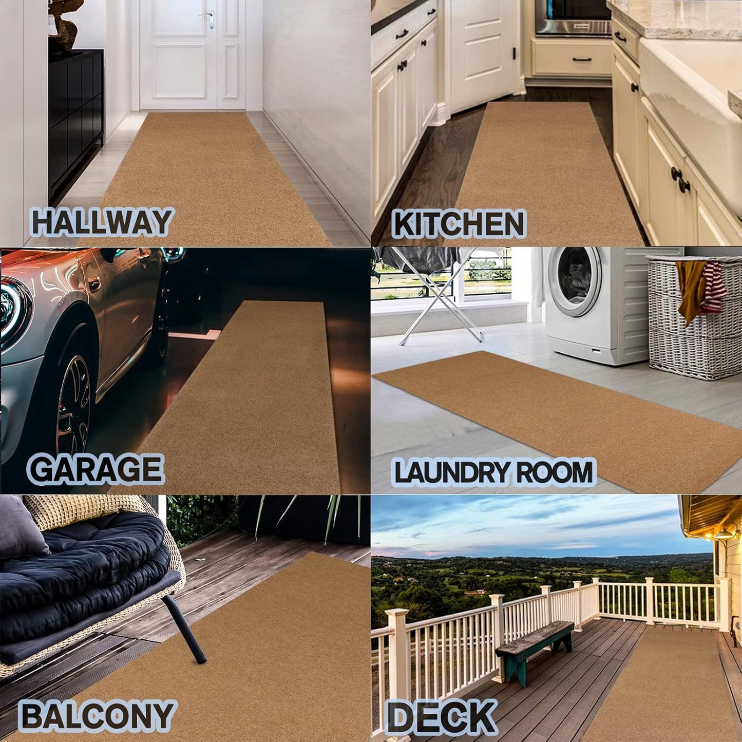 Custom Size Backed Non-Slip Area Rugs Runner, Easy Clean, Waterproof Runner Rugs for Hallway Entryway, Kitchen, Laundry, 2FT x 13FT, Beige