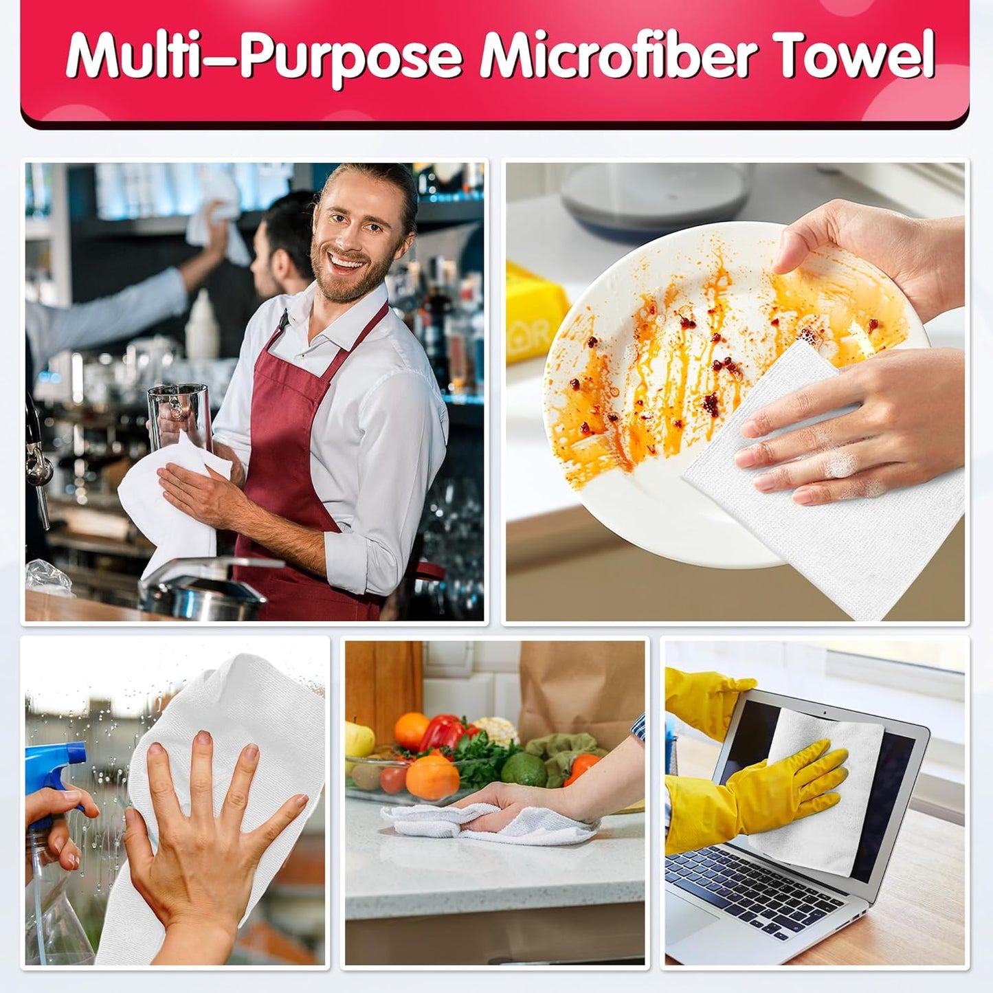 FIXSMITH White Microfiber Cleaning Cloth, Pack of 50, 16"X12" Cleaning Rags for Housekeeping and Kitchen, Reusable Shop Towels, Microfiber Towels for Cars, Lint Free, Scratch-Free, Highly Absorbent