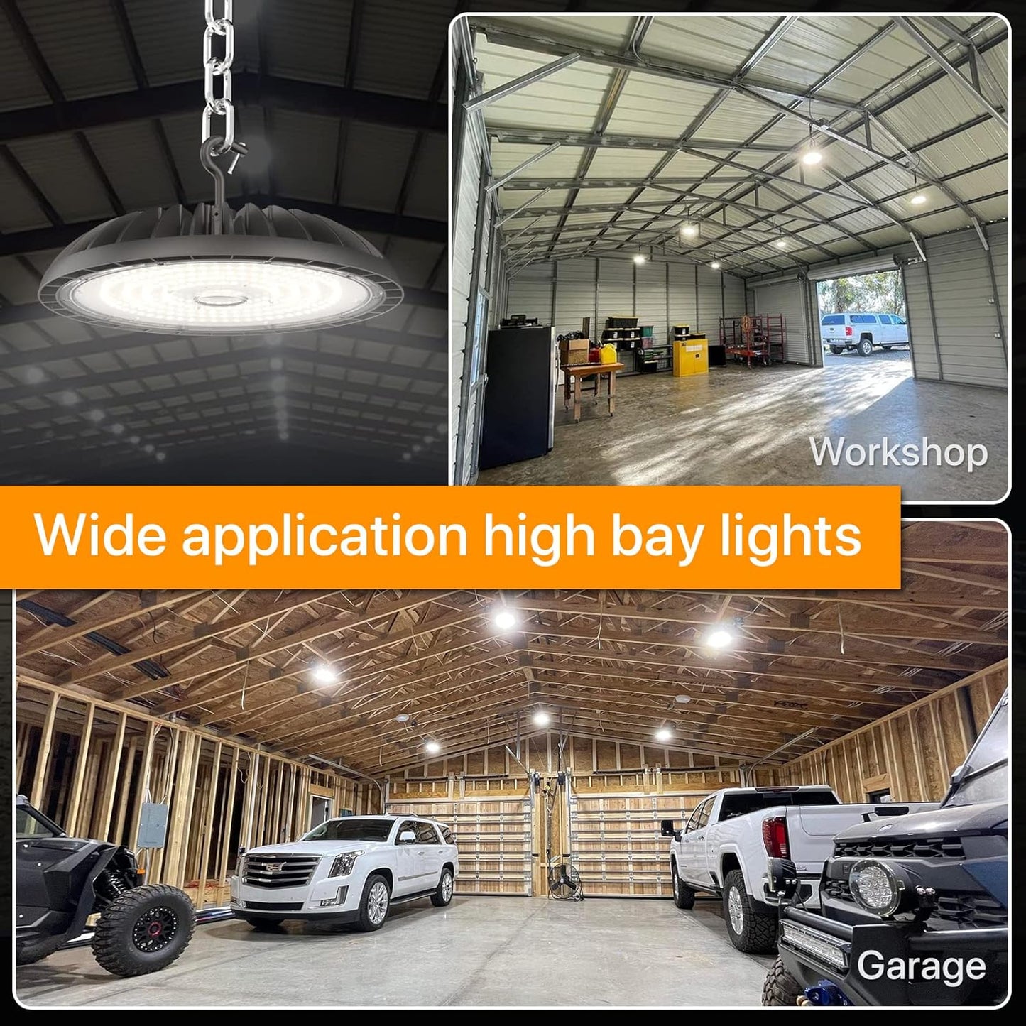 250W LED High Bay Lights - 4 Pack UFO High Bay Lights 37500 LM, 5000K Daylight, 0-10V Dimmable, IP65 Waterproof for Garage, Warehouse, Pole Barn, ETL Listed