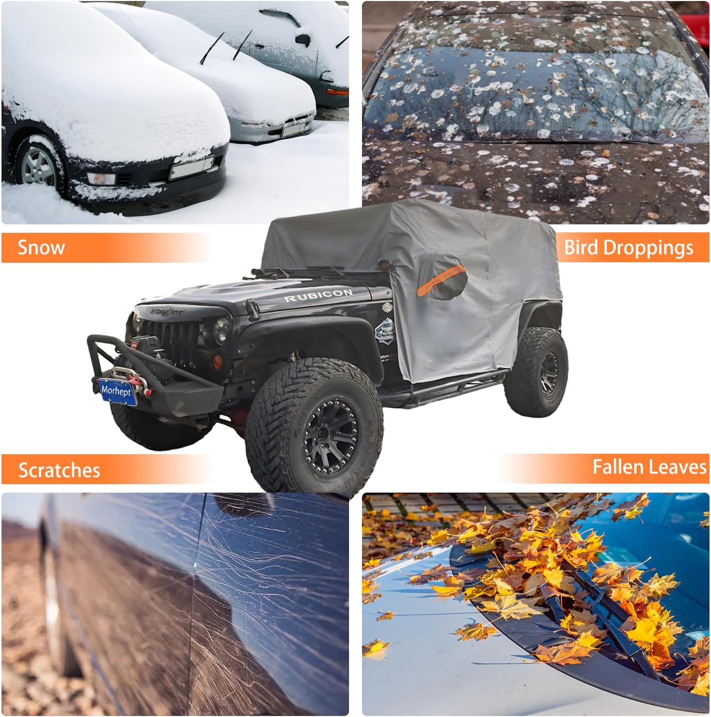 Cab Cover for Jeep Wrangler JK JL 2 Door 2007-2025, Waterproof Wrangler Rain Cover with Driver Door Zipper Soft Inner Liner All Weather Snow Rain UV Protection