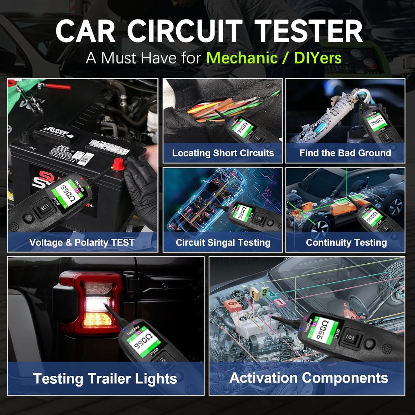 Circuit Tester Automotive, Power Circuit Probe Tester, Test Light Automotive with 40FT Cable, Car Fuse Tester, AC DC 12V 24V Car Diagnostic Tool, P100