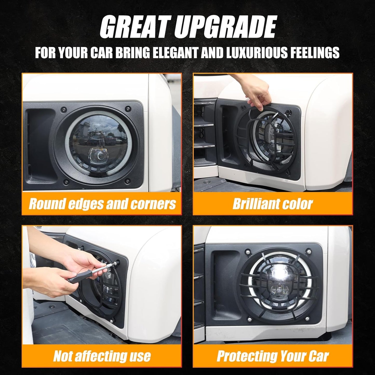 2 PCS Aluminum Alloy Car Headlight Cover Compatible with Ineos Grenadier 2020-2024 Headlight Grill Guards Cover Trim Accessories (Style C)