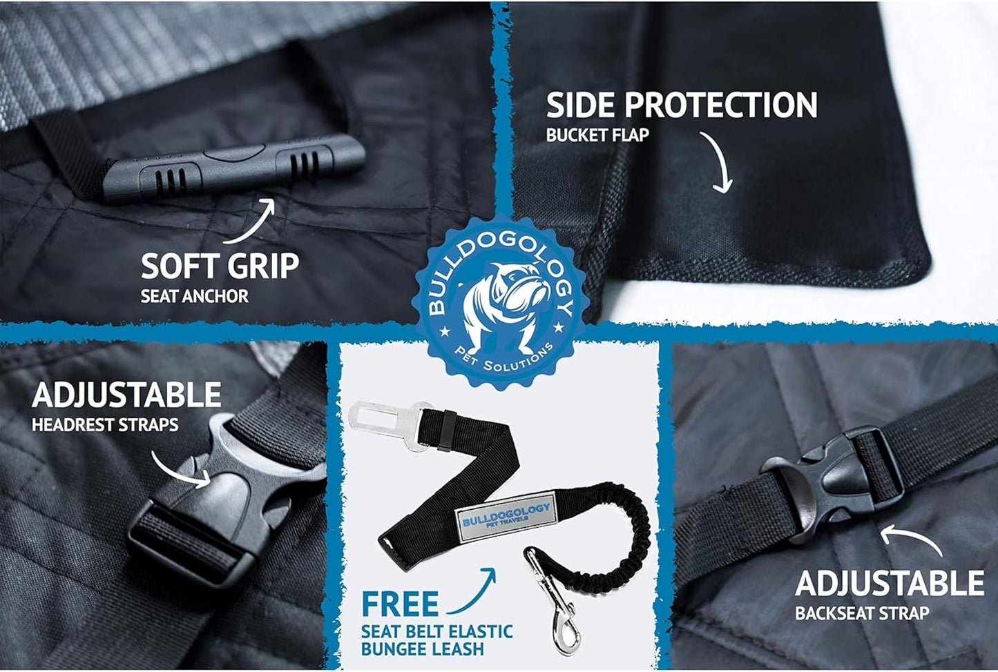 Bulldogology Front Car Seat Covers for Dogs - Heavy Duty Dog Seat Cover for Cars, Trucks, Vans, and SUVs - 100% Waterproof Front Seat Dog Cover - Passenger Dog Car Seat Cover for Front Seat (Black)