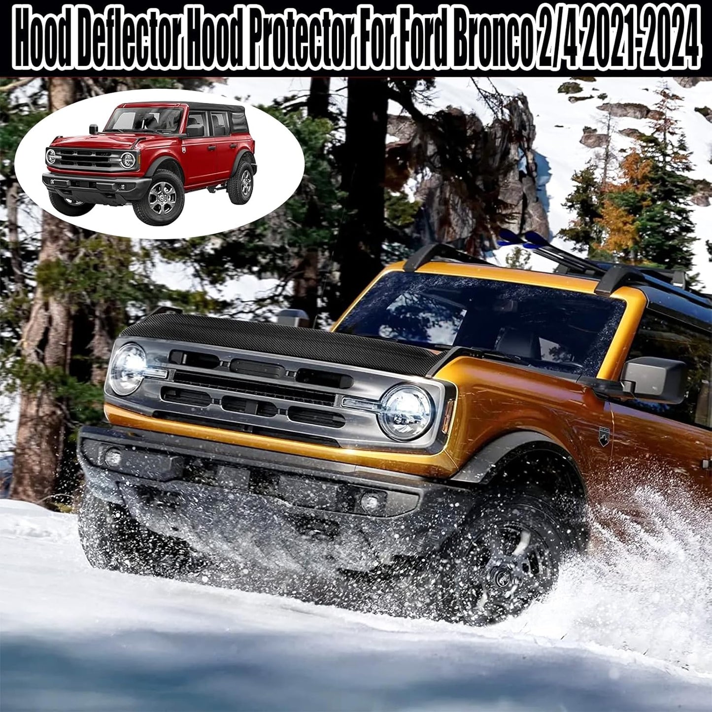 Hood Deflector Hood Protector Compatible with Ford Bronco 2/4 2024 2023 2022 2021 Matte Carbon Fiber Hood Protector Bug Deflector Stone Guard(Not for Bronco Sports)