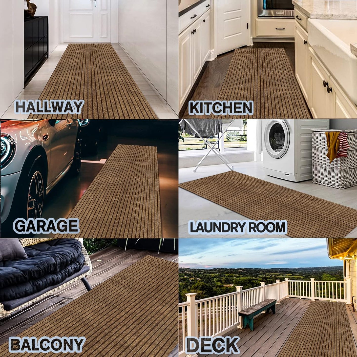 Custom Size Backed Non-Slip Area Rugs Runner, Easy Clean, Waterproof Runner Rugs for Hallway Entryway, Kitchen, Laundry, 3FT x 50FT, Brown Stripe