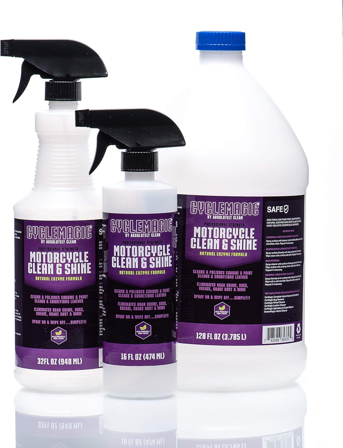 CycleMagic Motorcycle Clean and Shine - Motorcycle Cleaner & Conditioner | Chrome, Leather, Paint & More | Eliminates Bug Grime, Brake Dust, Dirt & Debris | USA Made (128oz Refill (Save 50%))
