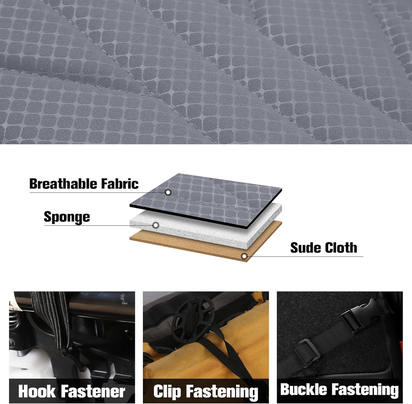 CAROMOP Luxury Faux Leather&Fabric Car Seat Covers 2 Front Seats with Breathable 3D Foam Back Support, Universal Seat Covers for Cars,Trucks,SUVs, Front Armrests Compatible(Black/Grey)