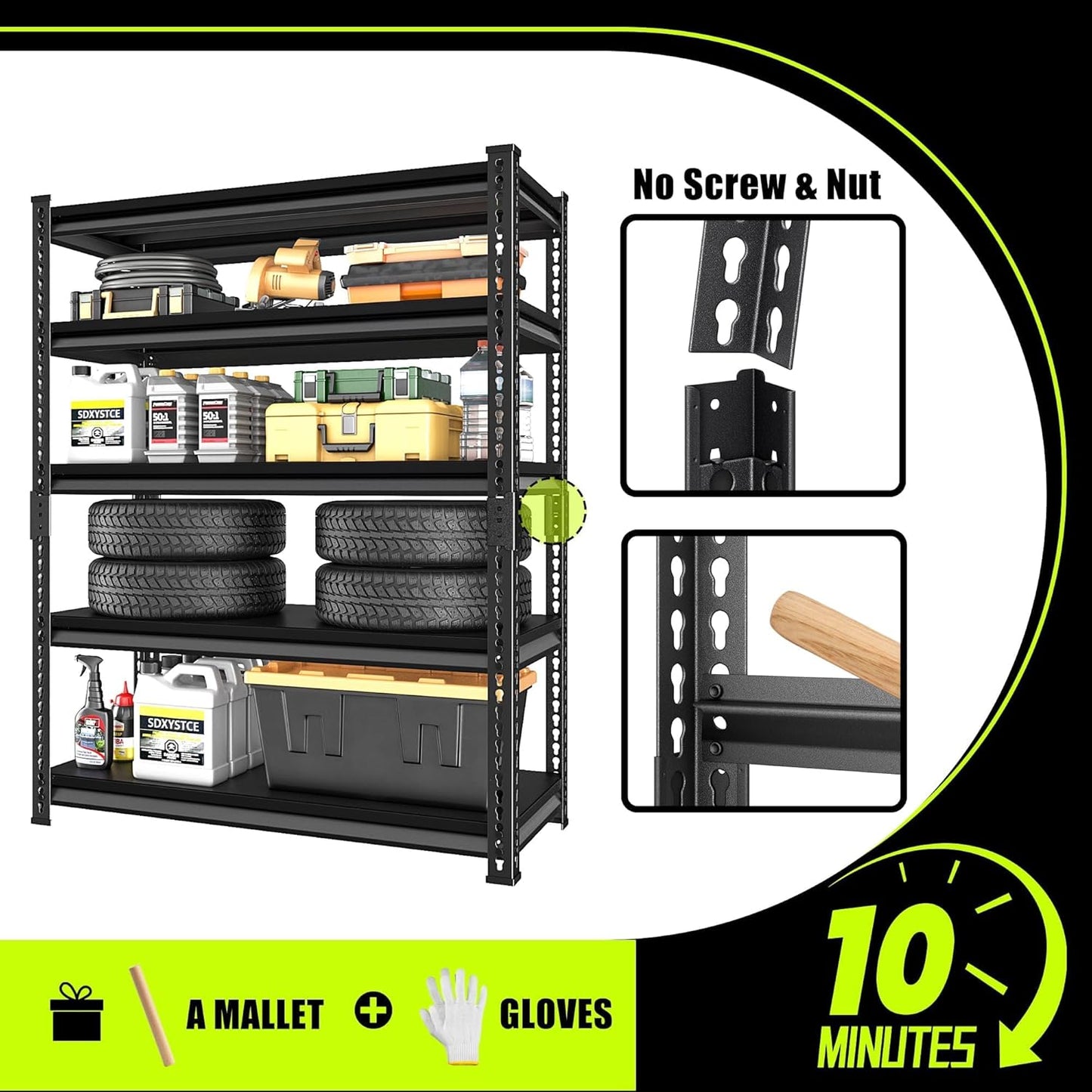 Garage Shelving Heavy Duty 2500LBS Loads, 48" W Adjustable Garage Storage Shelves, 5-Tier Metal Shelving Units and Storage, Industrial Utility Shelf, 48" Wx18 Dx78 H,Black
