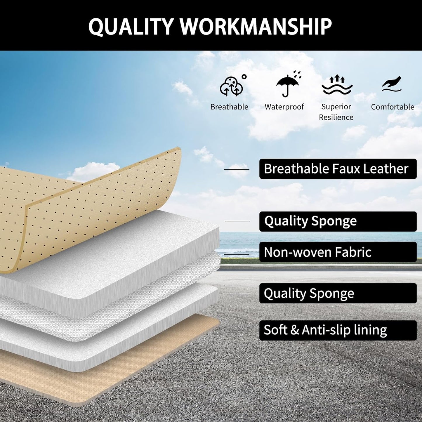 Car Seat Covers,Waterproof Seat Covers Front Pair, Leather Car Seat Covers,Universal Seat Cushion Protector for Most Cars SUV Trucks,Beige