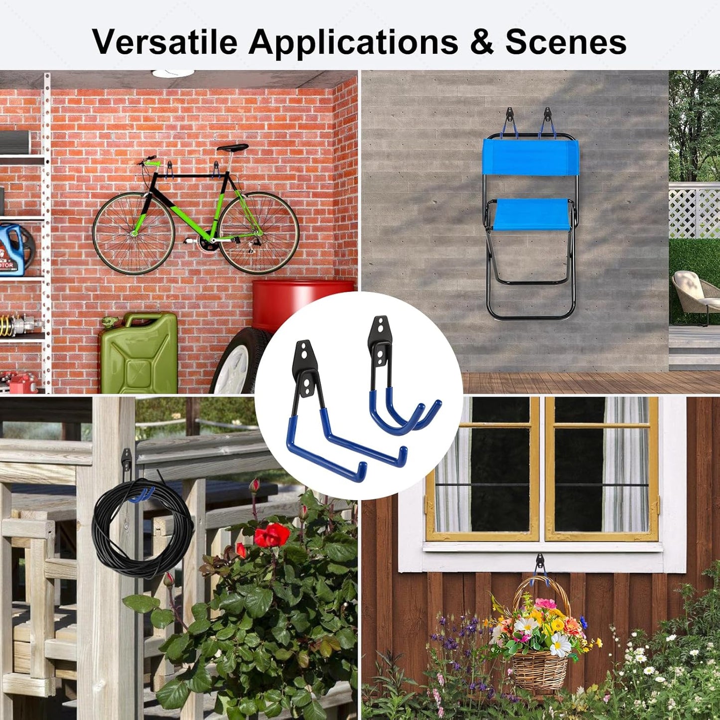 Garage Hook Heavy Duty Wall Storage Hangers, 22 Pack Garage Storage Hooks Steel Tool Blue for Ladders, Ropes, Garden Tools