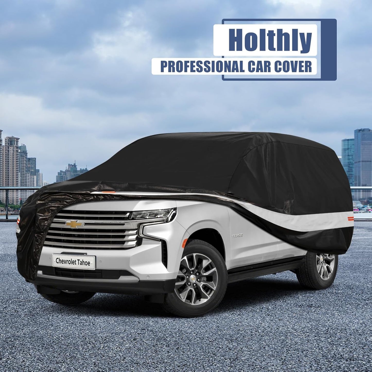 10 Layers SUV Car Cover Custom Fit for Chevy Tahoe (2007-2024) Waterproof All Weather for Automobiles, Outdoor Full Cover Sun UV Rain Protection with Cotton.Black