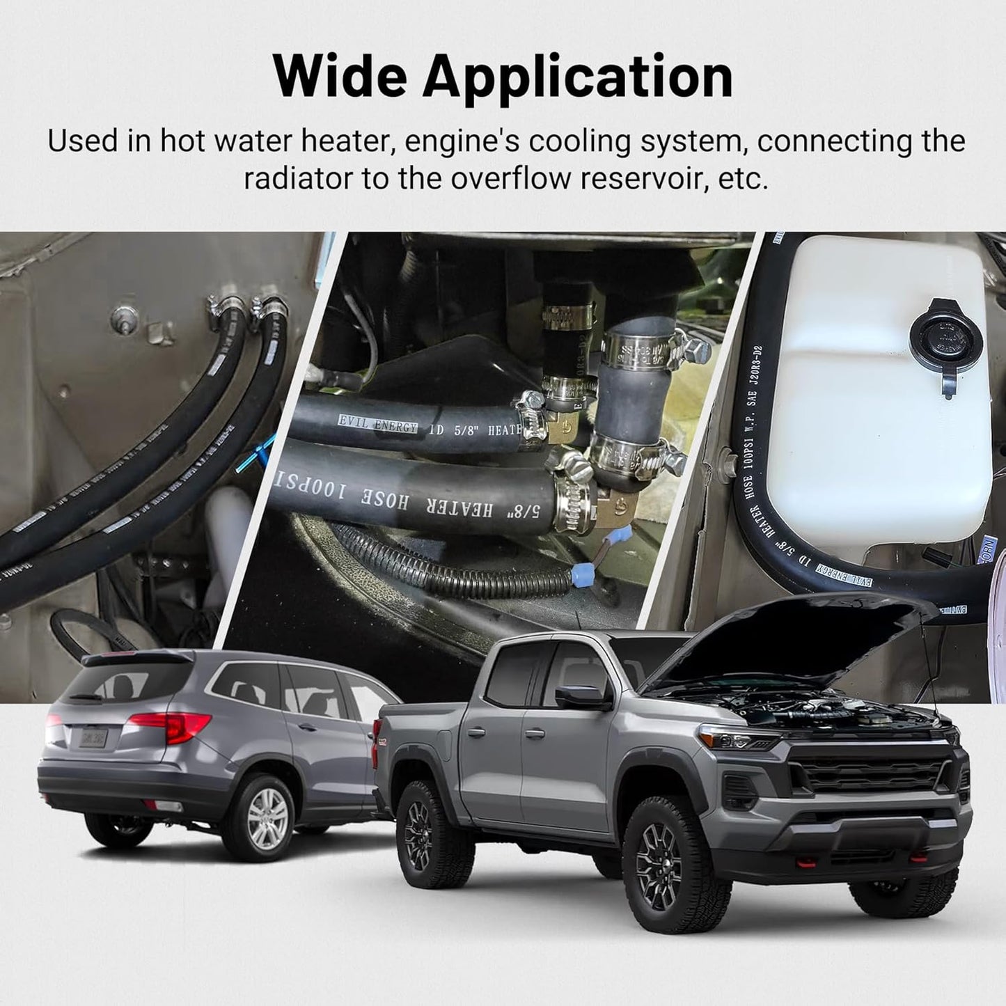 EVIL ENERGY 1/2" Heater Hose Coolant Radiator Straight 100PSI SAE 20R3 10FT Black