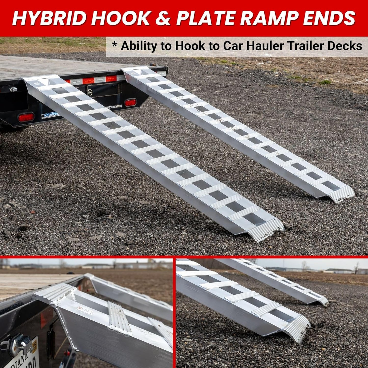 GEN-Y Hitch Heavy Duty Aluminum Loading Ramps - Set of 2, 6 Foot Long x 14 Inches Wide, 6000 lbs Capacity, Hybrid Hook and Plate Ends, Serrated Cross Rungs for Maximum Traction