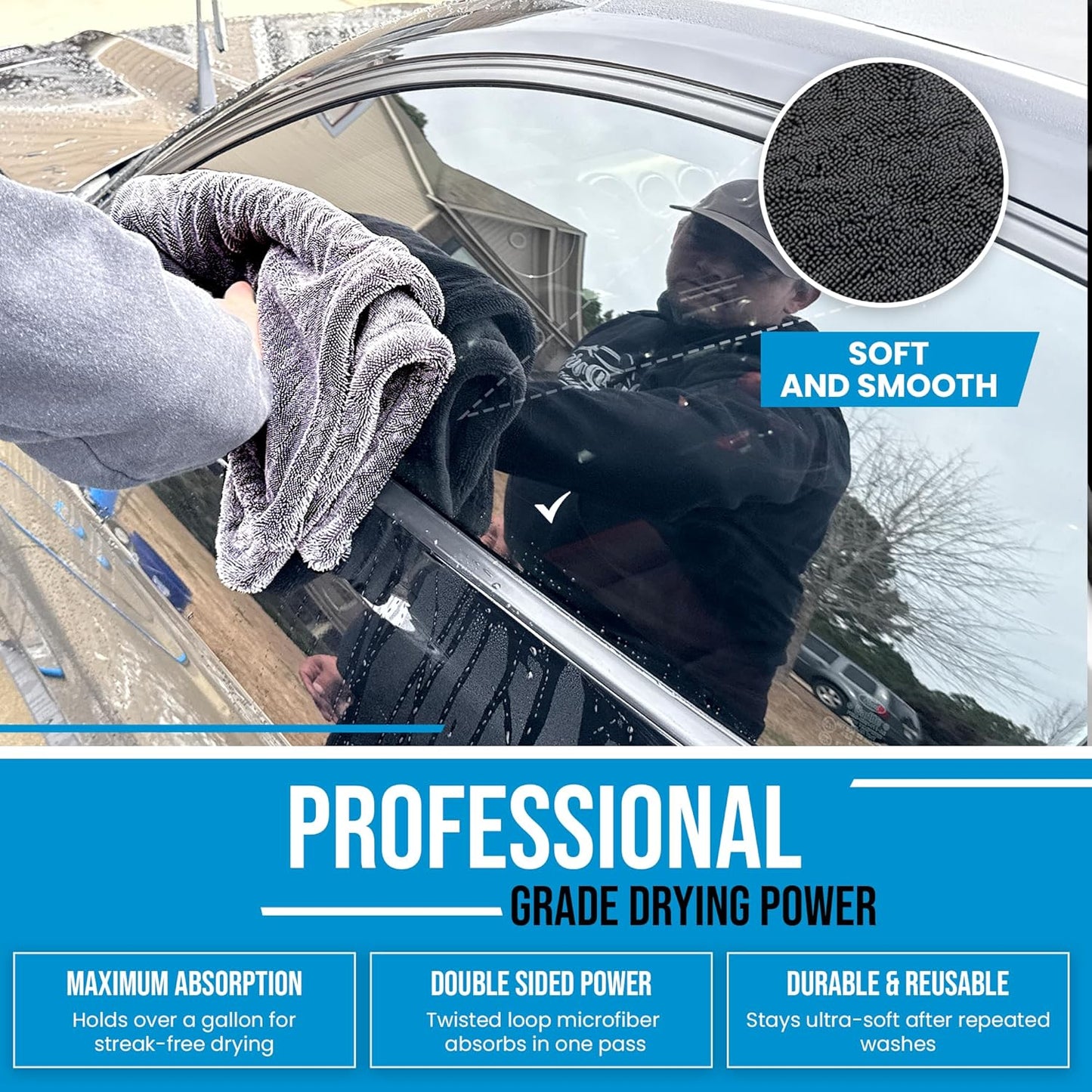 Car Drying Towel Extra Large 36"x24" Super Absorbent - Professional Grade 1400 GSM Microfiber Twisted Loop Design is The Perfect Choice When You Want A Safe Scratch Free and Streak Free Finish