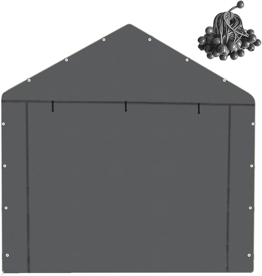 10x20 FT Front/Back Panel Canopy Entrance Panel with Zippers and Elastic Ball Bungees, 180G PE Waterproof & UV Protected Replacement Sidewall Cover, Gray