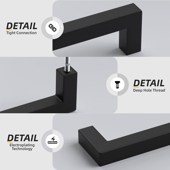 Goldenwarm 1 Pack Black Square Bar Cabinet Pull Drawer Handle Stainless Steel Modern Hardware for Kitchen and Bathroom Cabinets Cupboard,Center to Center 11-1/3in(288mm)