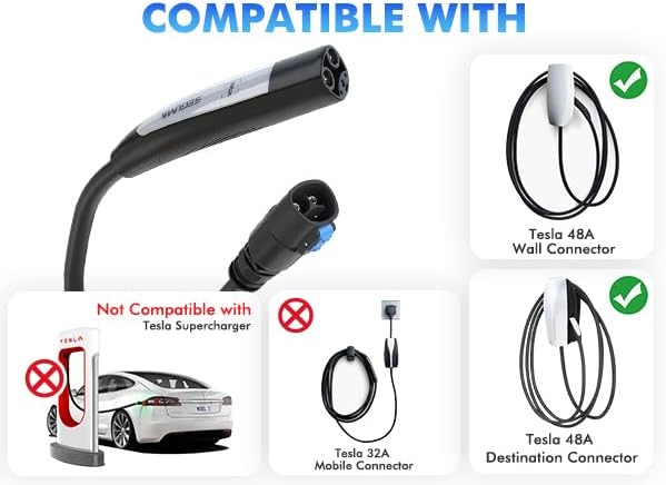 EV Charger Extension Cable for Tesla, 50Amp 40ft Up to 240V 12kW, NACS Plug EV Extension Cord for Tesla Wall Connector/Destination Charger, Compatible with Model Y/X/3/S (Not Fit Tesla Mobile Charger)