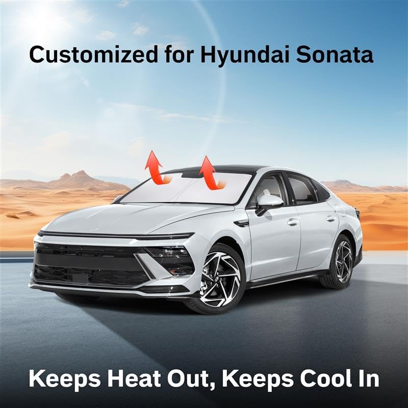 for Hyundai Sonata Windshield Sunshade 2020-2025 EcoNour Sunshade-240T Polyester Material Cars Sun Visor Reflector Blocks UV Rays - Foldable Sunshade Interior Protection Hyundai Sonata Accessories