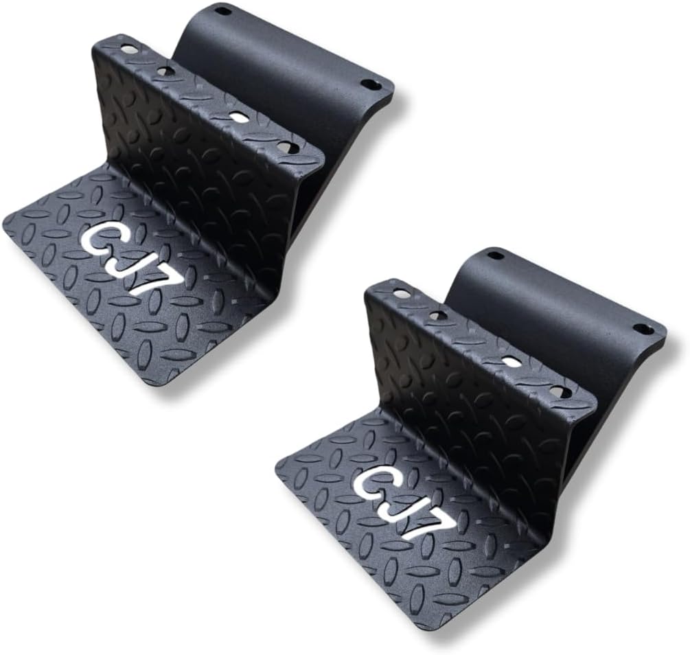 CJ5 Side Steps Compatible with Jeep © CJ Vehicles (Pair) - Solid Steel Construction - Metal Diamond Treadplate Traction Design - Universal Fitment on Classic CJ-5 (CJ7) (CJ7-BLACK)