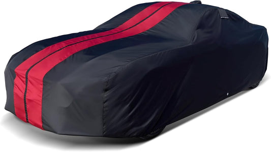 iCarCover Custom Car Cover for Pontiac Tempest Wagon (1961-1963) Waterproof All-Weather Rain Snow UV Sun Protector Full Exterior Indoor Outdoor Car Cover (Stripe - Black/Red)
