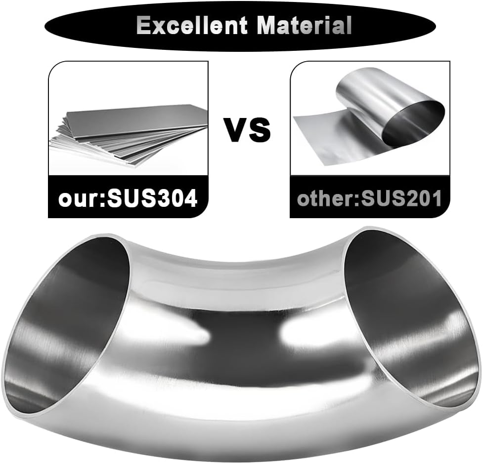 Cotonake OD 3.5 Inch 90 Degree SS304 Stainless Steel Bend Tube Exhaust Elbow Pipe for Car Modified Exhaust System 3.5" Piping Silver Tone，Stair Handrail (1pcs)