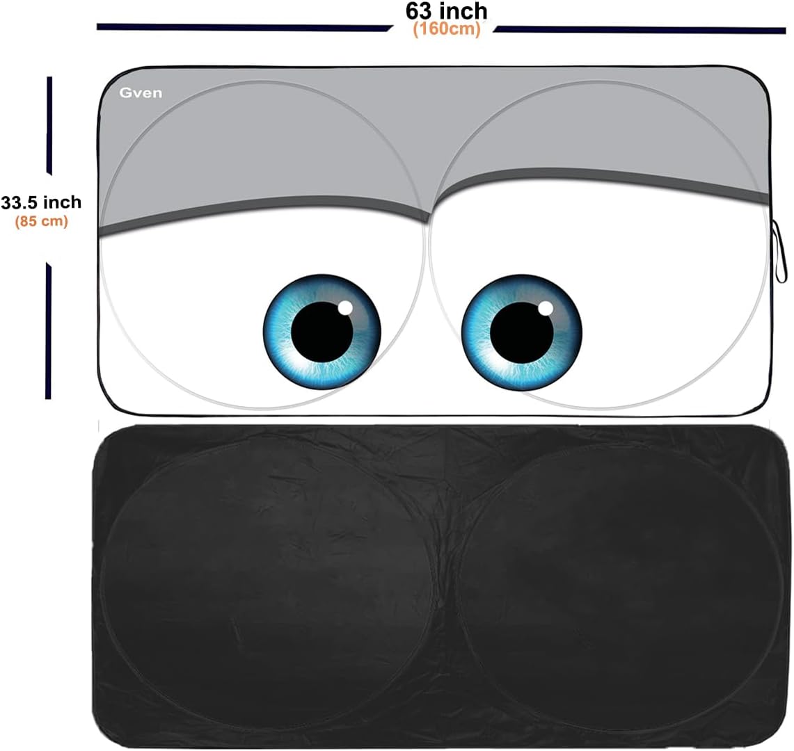 Gven Windshield Sun Shade, 2025 Car Sun Shade Windshield for Front Window Funny Automotive Interior Cover Sun Visor Protector Blocks UV Rays Foldable 240T Keep Your Vehicle Cool(Eyes-Grey, L)