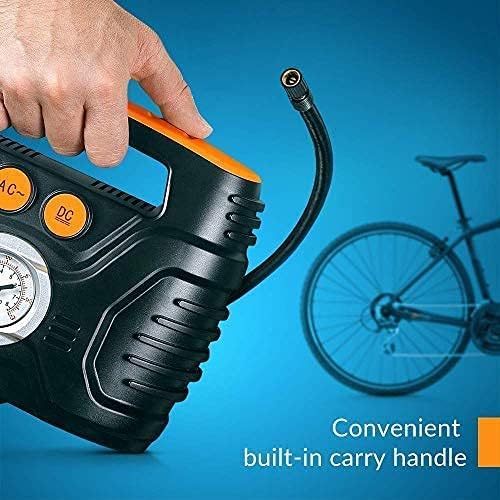 Kensun AC/DC Power Supply Portable Air Compressor Pump with Analog Display to 100 PSI for Home (110V) and Car (12V), Tire Inflator with Adaptors for Cars, Trucks, Bicycles, Balls