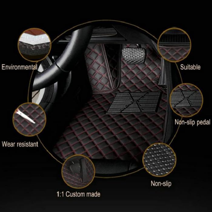 Customized Personalized car Floor mats, All-Weather Luxury car Floor mats, Waterproof and Anti Slip Leather car Floor mat Lining, 95% Customized car, Truck, and SUV Floor mats (Black Beige)