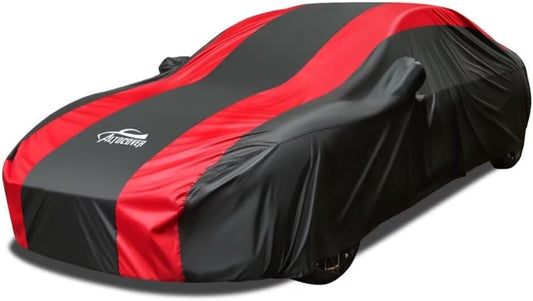 Car Cover Waterproof All Weather Protection with Red Stripe Design, Universal Fit Ford Mustang, Chevrolet Camaro, Toyota Camry, Honda Accord Civic, Nissan Altima,Tesla Model 3