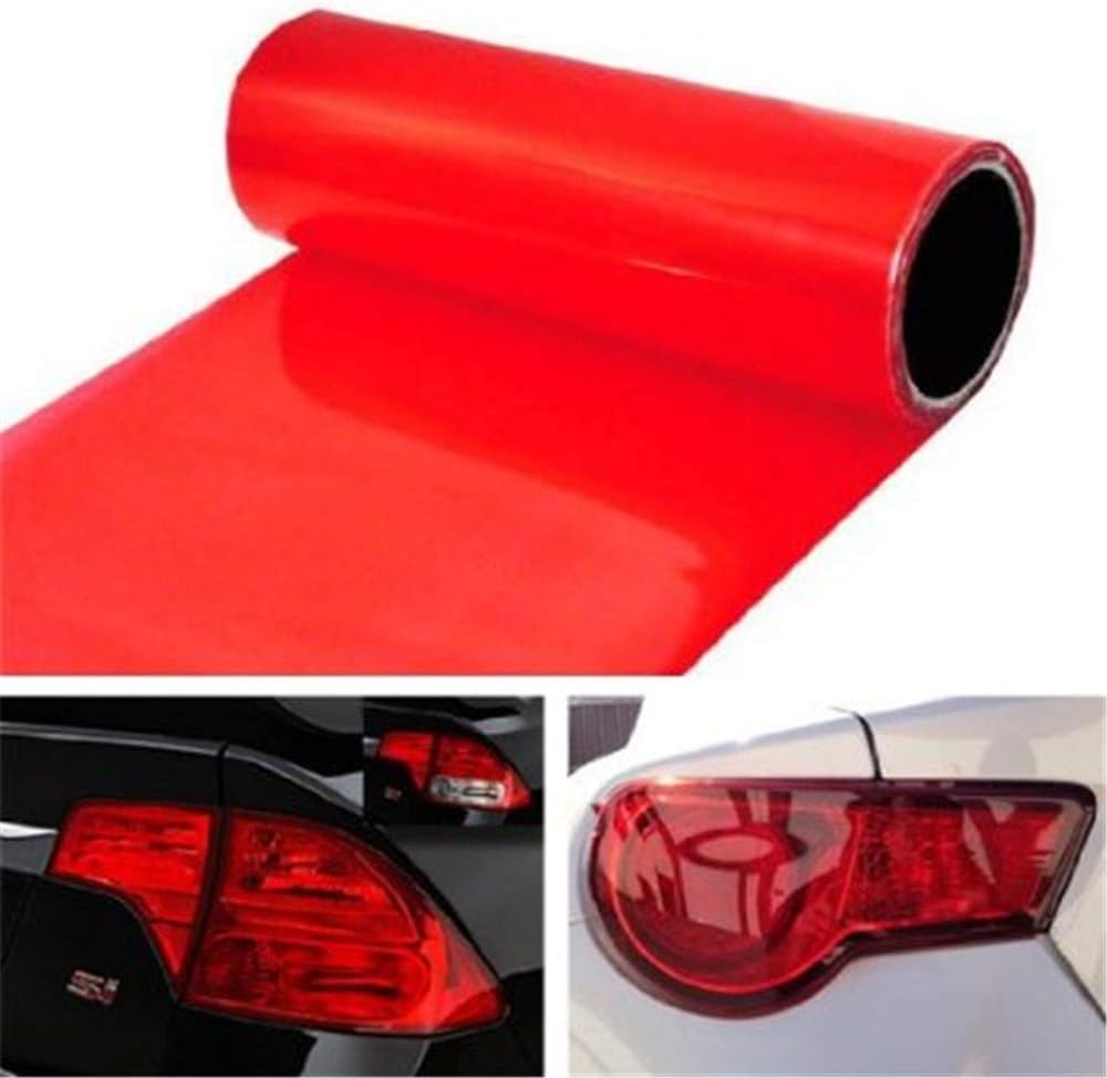 12 by 48 Inches Self Adhesive Headlight, Tail Lights, Fog Lights Tint Vinyl Film with Knife and Hand Tool (Red)