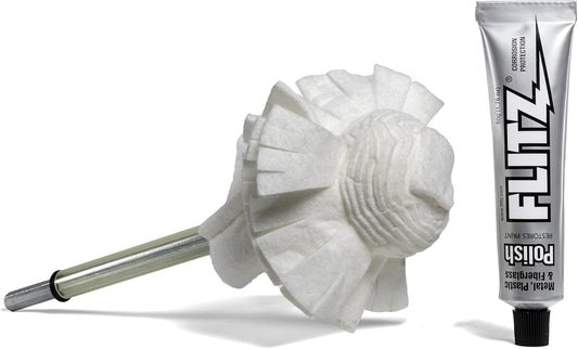 Flitz Buff Ball w/ 1.76oz Metal Polish Paste - 2in Drill Buffer Polisher Attachment for Any 3/8in Drill - Self-Cooling, Washable Polishing Ball to Buff, Shine, & Protect All Metals, Plastics (1 Pack)