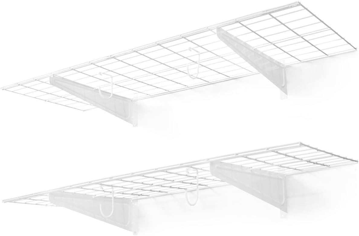 CAPHAUS Garage Wall Shelving, 48 in. W x 18 in. D Wall Mounted Garage Shelves w/ 2 Bike Hooks, Heavy Duty Organizer Shelf for Garage Storage System, Black or White