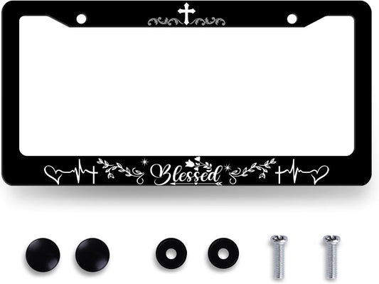 Blessed License Plate Frame Christian License Plate Stainless Steel Funny Accessories Cars Decor 12.2 X 6.2 Inch with 2 Holes and Screws Fits Standard Us Ca Vehicles