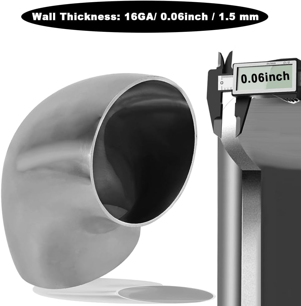 Cotonake OD 2 Inch 90 Degree SS304 Stainless Steel Bend Tube Exhaust Elbow Pipe for Car Modified Exhaust System 2" Piping Silver Tone，Stair Handrail (1pcs)