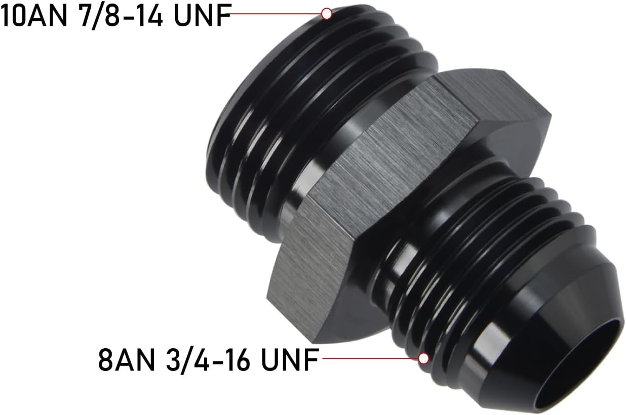 8AN Male Flare to 10AN ORB O-ring Boss Fuel Pump Rail Adapter Fitting Aluminum Black
