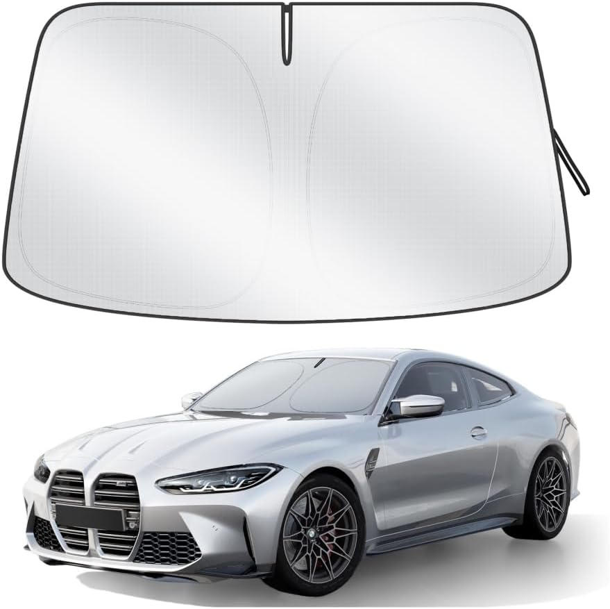 Car Windshield Sun Shade, 300T Thickened Car Window Shades Heat Reflective Interior Cool, Universal Fit for Most Cars SUVs Trucks, Foldable & Portable Design (M (55" × 27"))