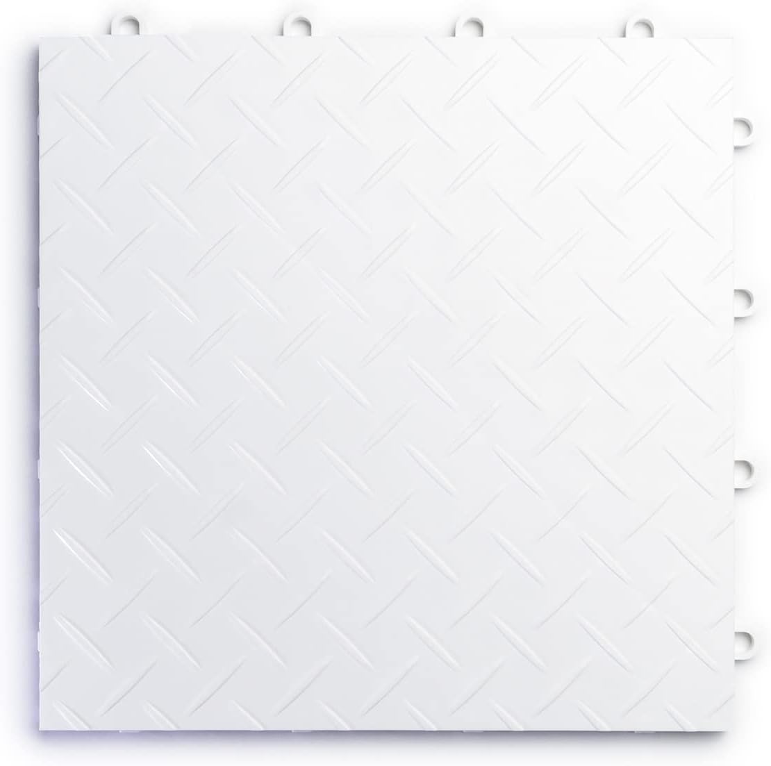 Big Floors RaceDeck Diamond Plate Design, Durable Interlocking Modular Garage Flooring Tile (White, 12 Pack of 12 x 12" Tiles)