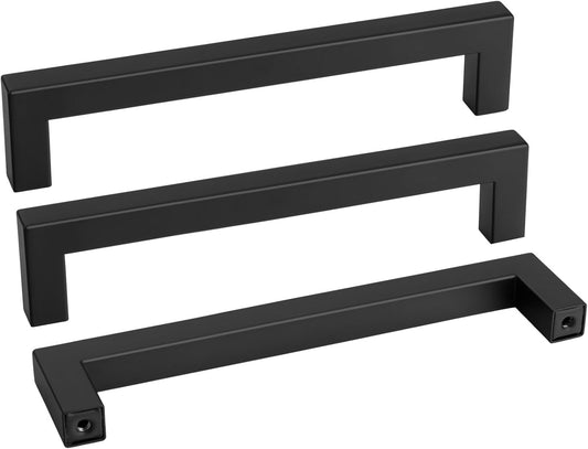 goldenwarm 35 Pack 7-1/2in Black Square Bar Cabinet Pull Drawer Handle Stainless Steel Modern Hardware for Kitchen and Bathroom Cabinets Cupboard,Center to Center 192mm Matte Black Drawer Pulls