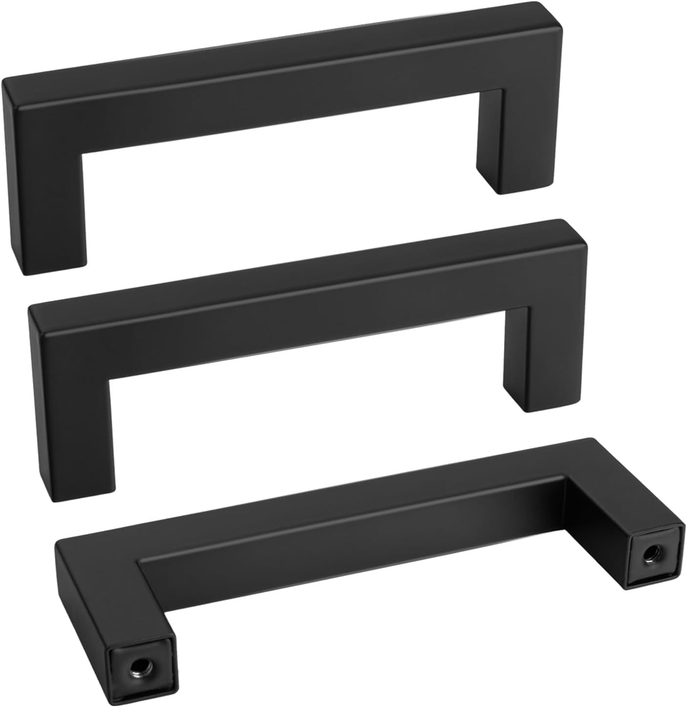 goldenwarm 150 Pack 3 1/2 Inch Black Cabinet Handles Matte Black Drawer Pulls Stainless Steel Cabinet Hardware Square Bar Modern Cabinet Pulls for Kitchen Bathroom Cupboard