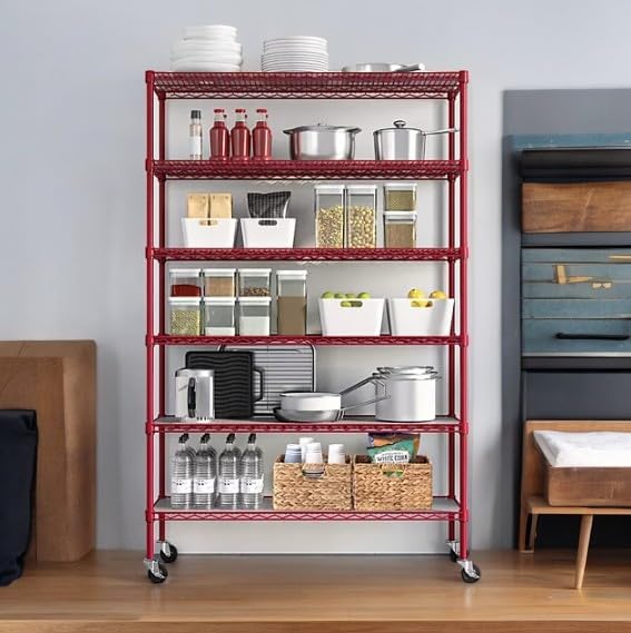 Generic Organize in Style with The Members Mark 6-Tier NSF Heavy Duty Wire Shelving, 47.75"" W x 18"" D x 75.5"" H (Red, 1 PACK)