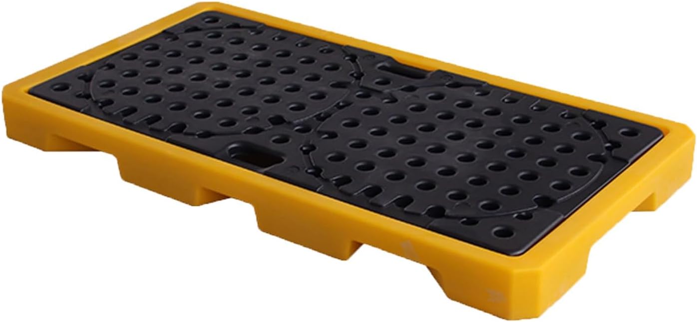 Drum Containment Spill Pallet, Industrial Nestable Oil Drums Leak-Proof Tray, Garage Storage Detachable Anti Slip Polyethylene Platform with Drain (Color : Yellow-2 Pack, Size : 51.2"x26.8"x